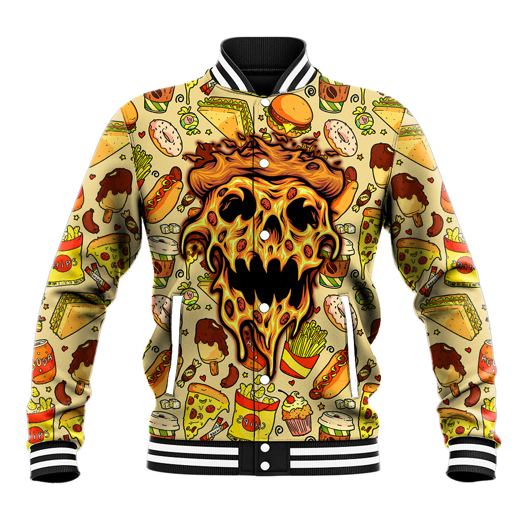 Skull Pizza Pattern Baseball Jacket Rest in pizza - Wonder Print Shop