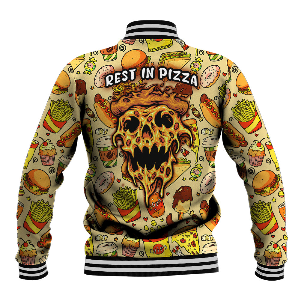 Skull Pizza Pattern Baseball Jacket Rest in pizza - Wonder Print Shop