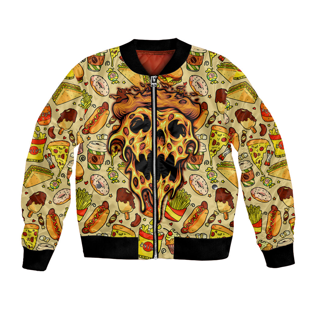 Skull Pizza Pattern Bomber Jacket Rest in pizza - Wonder Print Shop