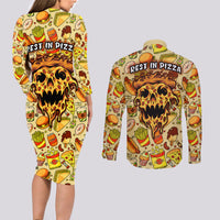 Skull Pizza Pattern Couples Matching Long Sleeve Bodycon Dress and Long Sleeve Button Shirts Rest in pizza - Wonder Print Shop