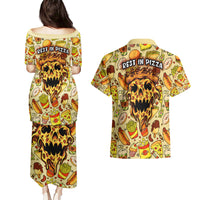 Skull Pizza Pattern Couples Matching Puletasi Dress and Hawaiian Shirt Rest in pizza - Wonder Print Shop