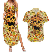 Skull Pizza Pattern Couples Matching Summer Maxi Dress and Hawaiian Shirt Rest in pizza - Wonder Print Shop