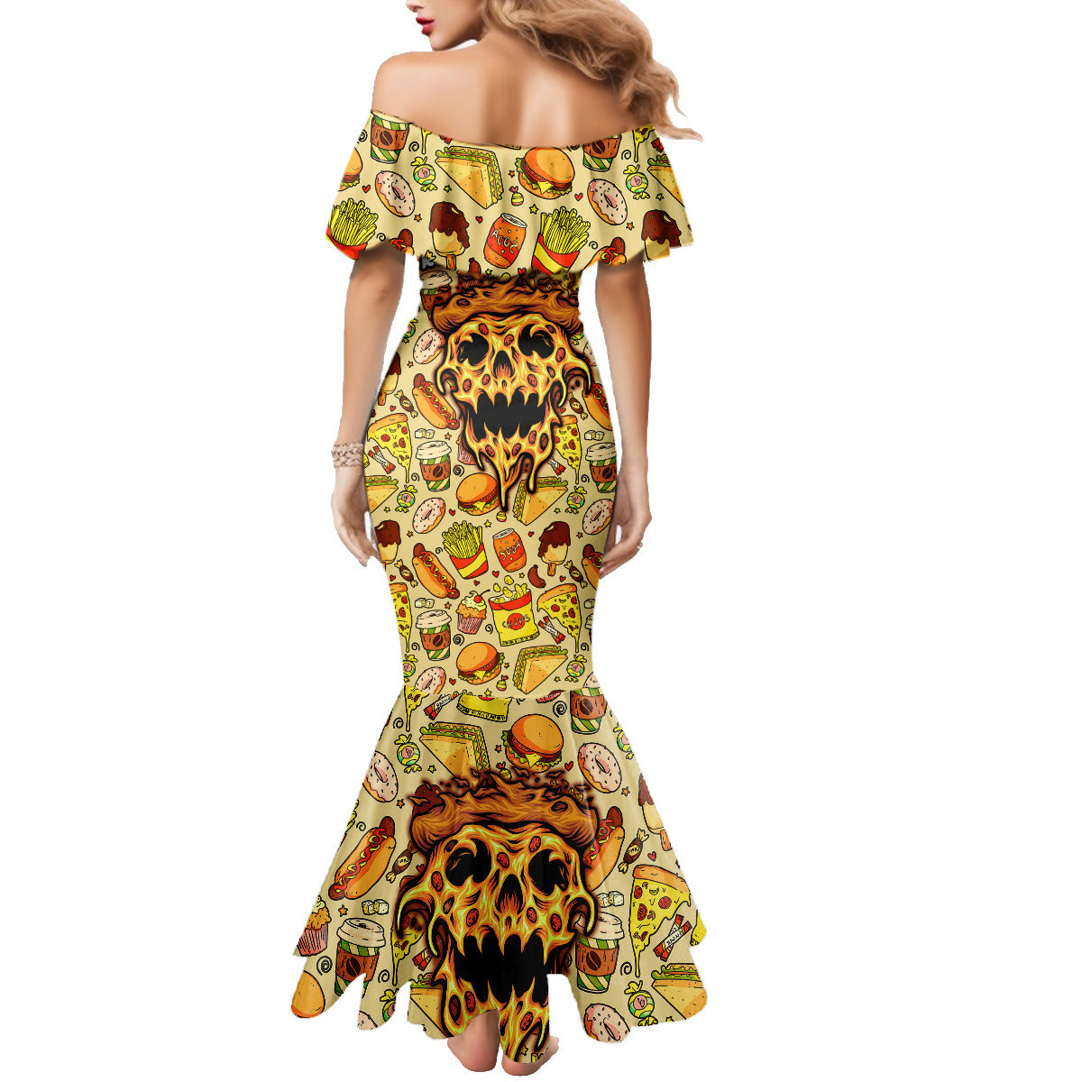 Skull Pizza Pattern Family Matching Mermaid Dress and Hawaiian Shirt Rest in pizza - Wonder Print Shop