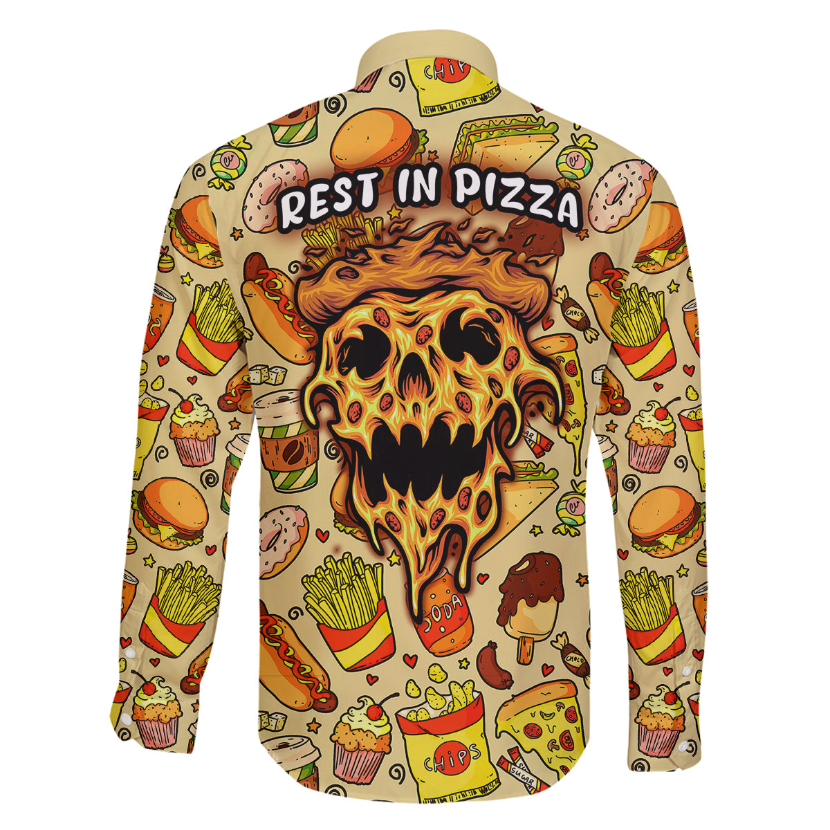 Skull Pizza Pattern Family Matching Off Shoulder Long Sleeve Dress and Hawaiian Shirt Rest in pizza - Wonder Print Shop