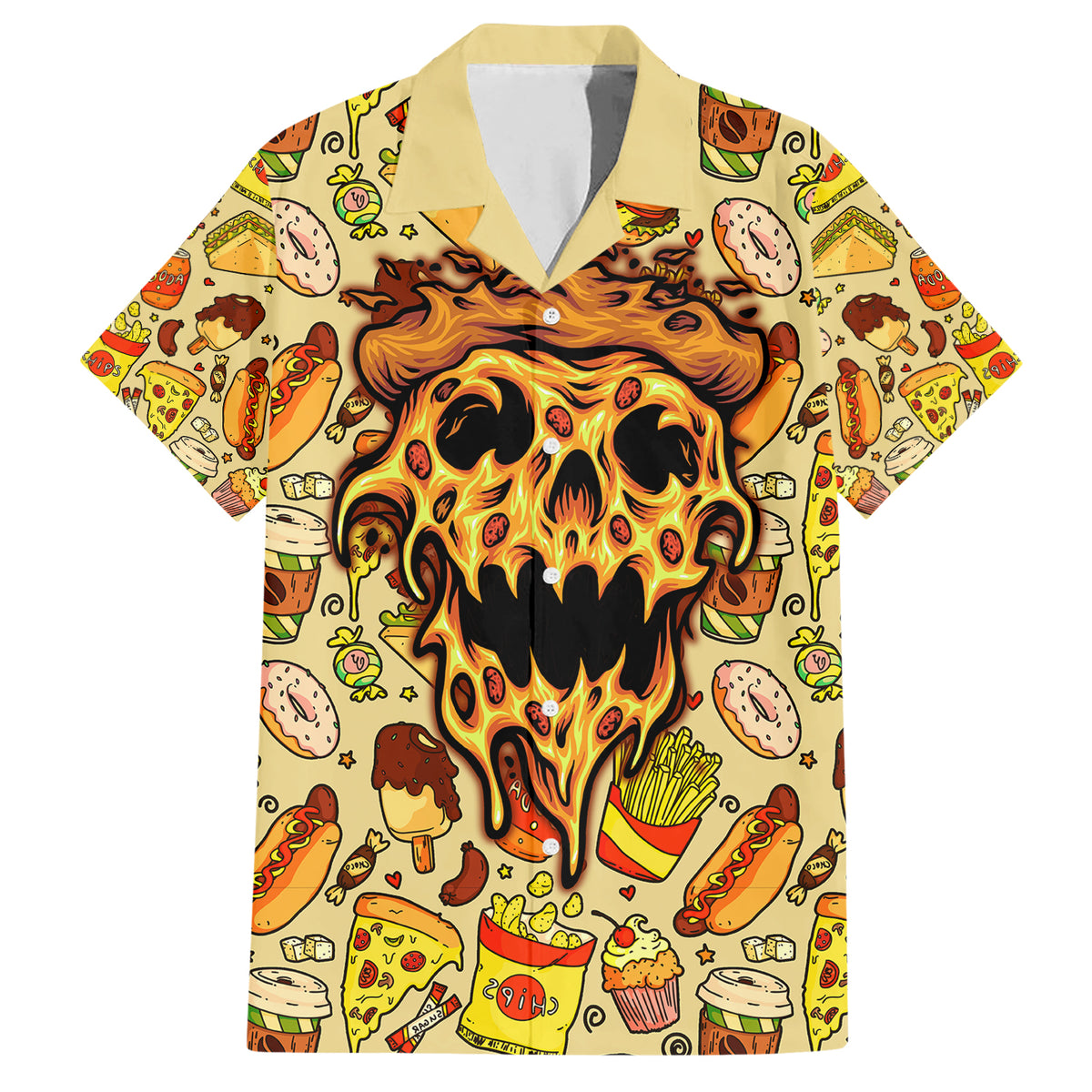 Skull Pizza Pattern Family Matching Short Sleeve Bodycon Dress and Hawaiian Shirt Rest in pizza - Wonder Print Shop