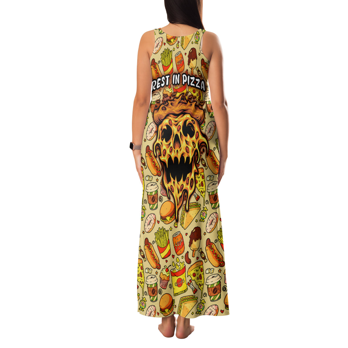 Skull Pizza Pattern Family Matching Tank Maxi Dress and Hawaiian Shirt Rest in pizza - Wonder Print Shop