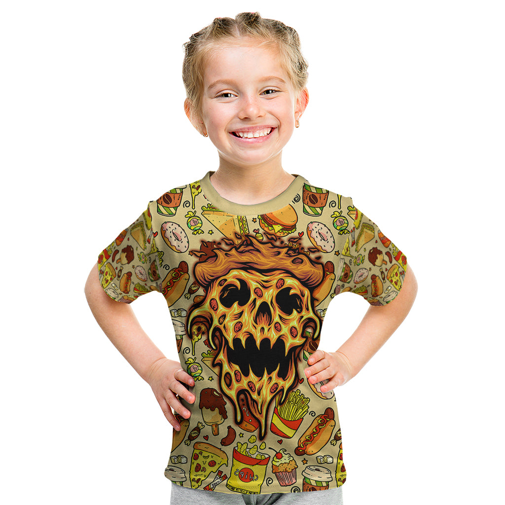 Skull Pizza Pattern Kid T Shirt Rest in pizza - Wonder Print Shop