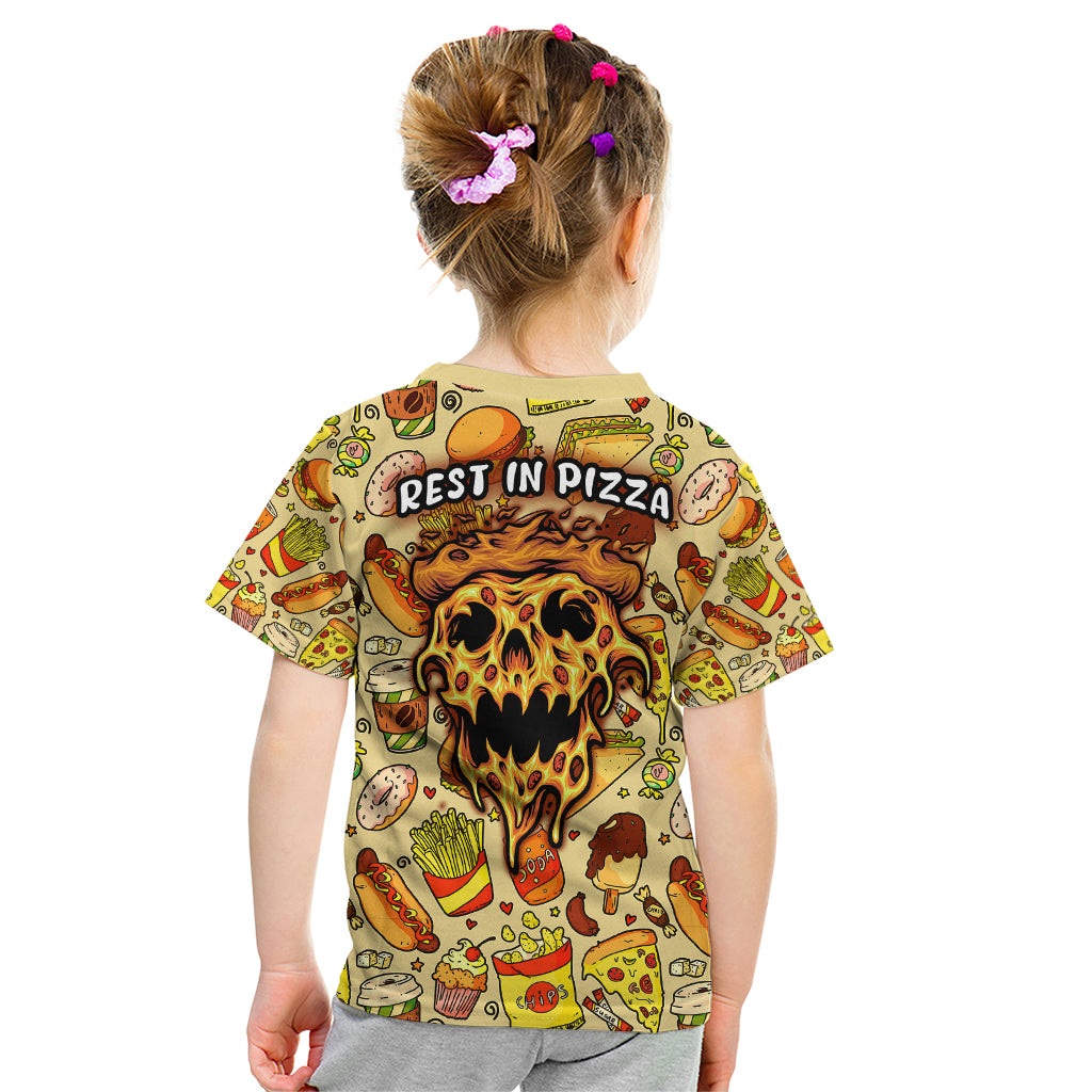 Skull Pizza Pattern Kid T Shirt Rest in pizza - Wonder Print Shop