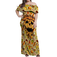 Skull Pizza Pattern Off Shoulder Maxi Dress Rest in pizza - Wonder Print Shop