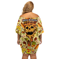 Skull Pizza Pattern Off Shoulder Short Dress Rest in pizza - Wonder Print Shop