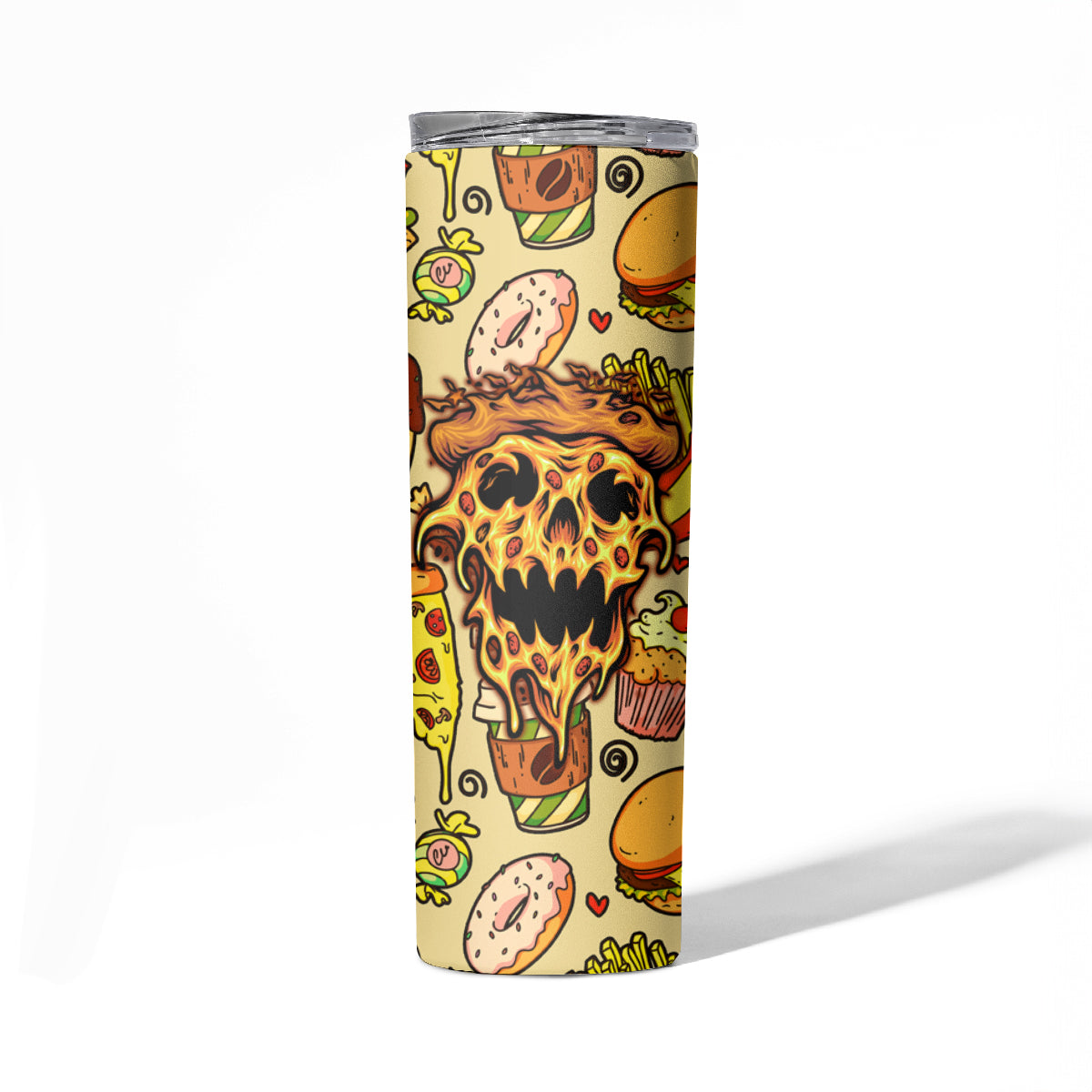 Skull Pizza Pattern Skinny Tumbler Rest in pizza - Wonder Print Shop