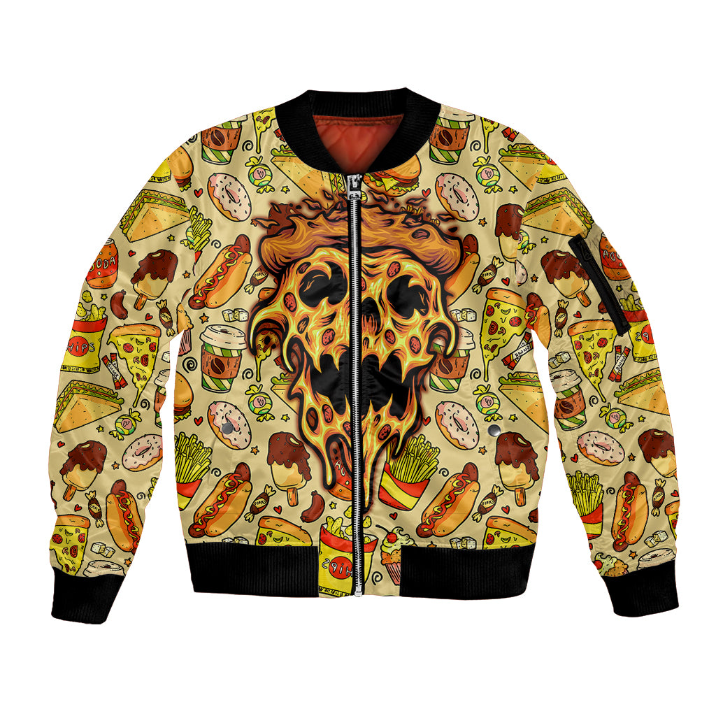 Skull Pizza Pattern Sleeve Zip Bomber Jacket Rest in pizza - Wonder Print Shop