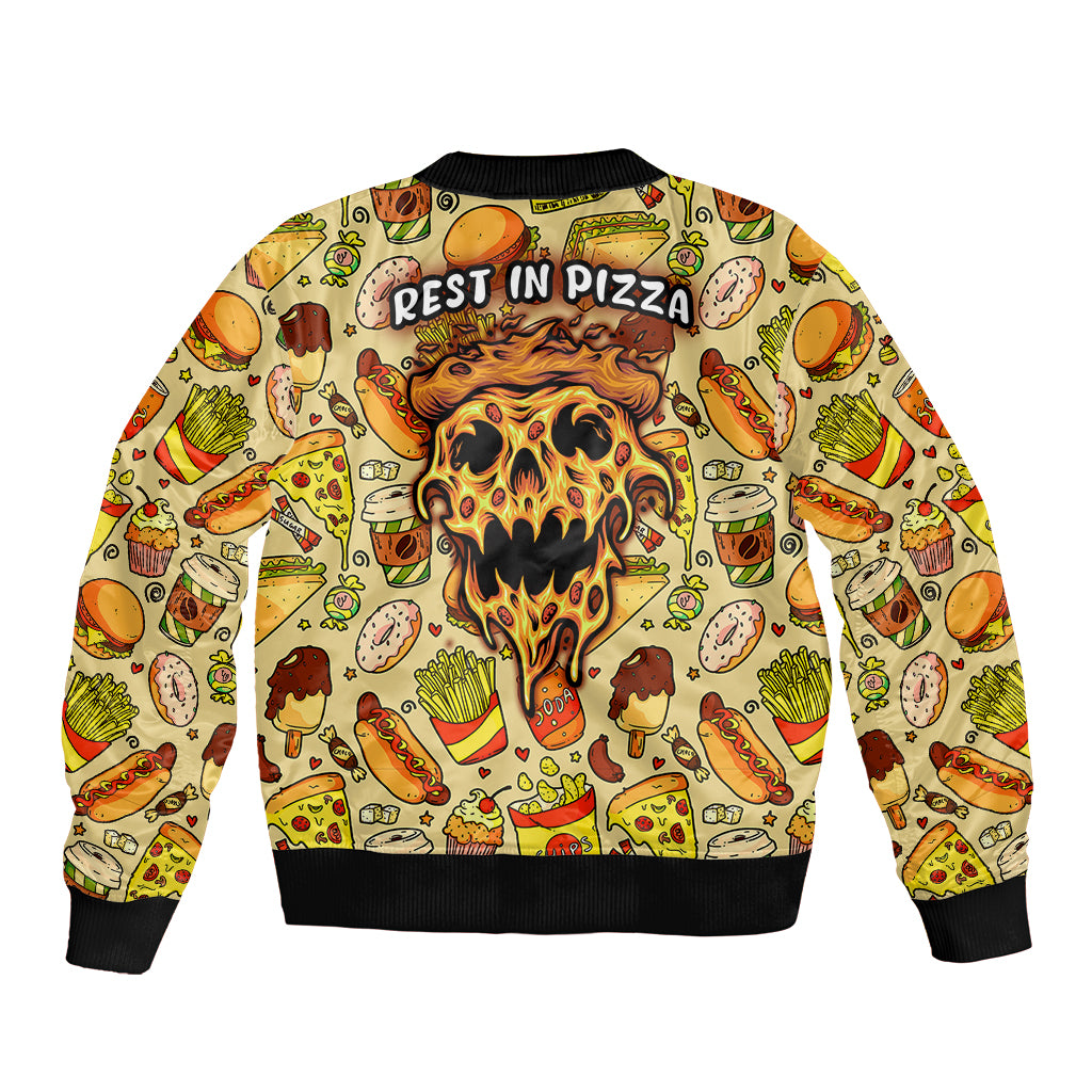 Skull Pizza Pattern Sleeve Zip Bomber Jacket Rest in pizza - Wonder Print Shop