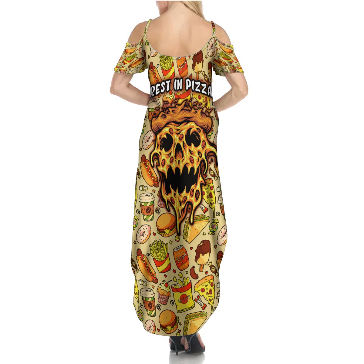 Skull Pizza Pattern Summer Maxi Dress Rest in pizza - Wonder Print Shop