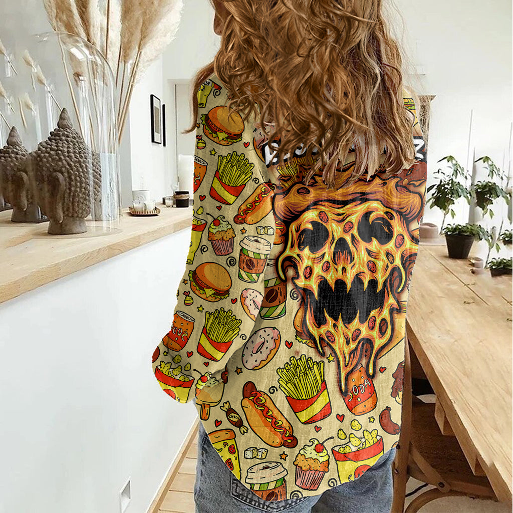 Skull Pizza Pattern Women Casual Shirt Rest in pizza - Wonder Print Shop