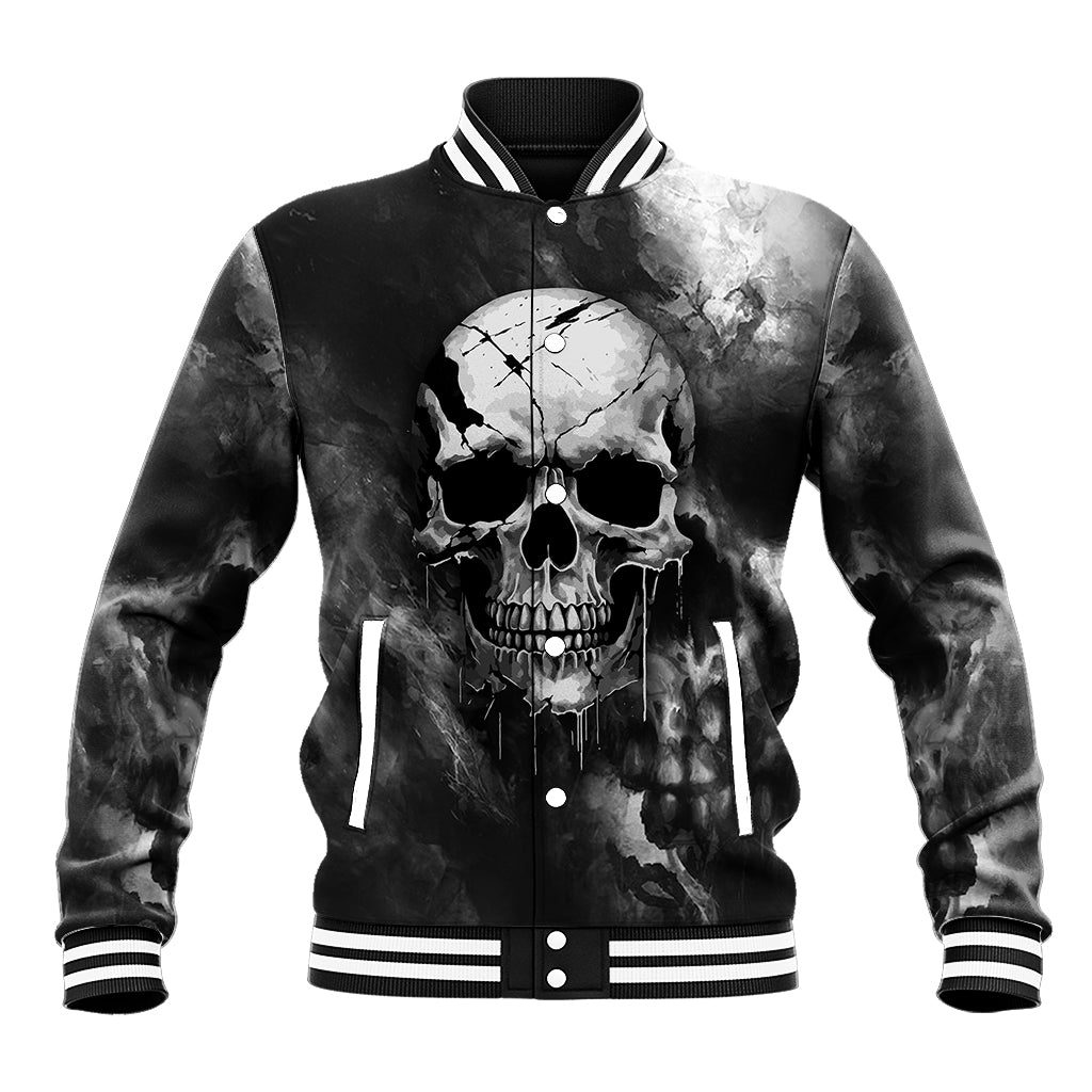 Skull Grunge Pattern Baseball Jacket Warning I'm an Asshole - Wonder Print Shop