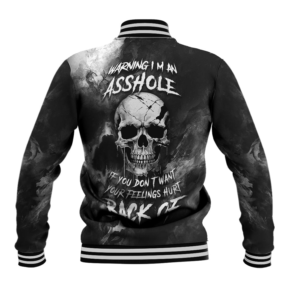 Skull Grunge Pattern Baseball Jacket Warning I'm an Asshole - Wonder Print Shop