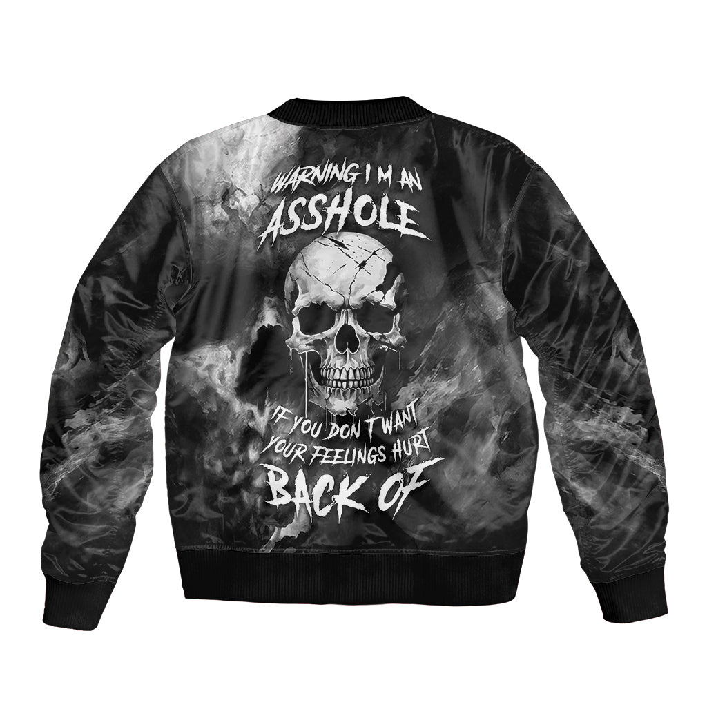 Skull Grunge Pattern Bomber Jacket Warning I'm an Asshole - Wonder Print Shop