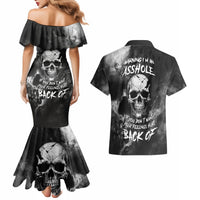 Skull Grunge Pattern Couples Matching Mermaid Dress and Hawaiian Shirt Warning I'm an Asshole - Wonder Print Shop