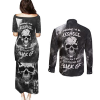 Skull Grunge Pattern Couples Matching Puletasi Dress and Long Sleeve Button Shirts Warning I'm an Asshole - Wonder Print Shop