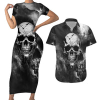 Skull Grunge Pattern Couples Matching Short Sleeve Bodycon Dress and Hawaiian Shirt Warning I'm an Asshole - Wonder Print Shop