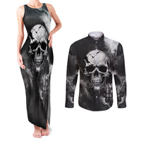 Skull Grunge Pattern Couples Matching Tank Maxi Dress and Long Sleeve Button Shirts Warning I'm an Asshole - Wonder Print Shop