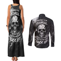 Skull Grunge Pattern Couples Matching Tank Maxi Dress and Long Sleeve Button Shirts Warning I'm an Asshole - Wonder Print Shop