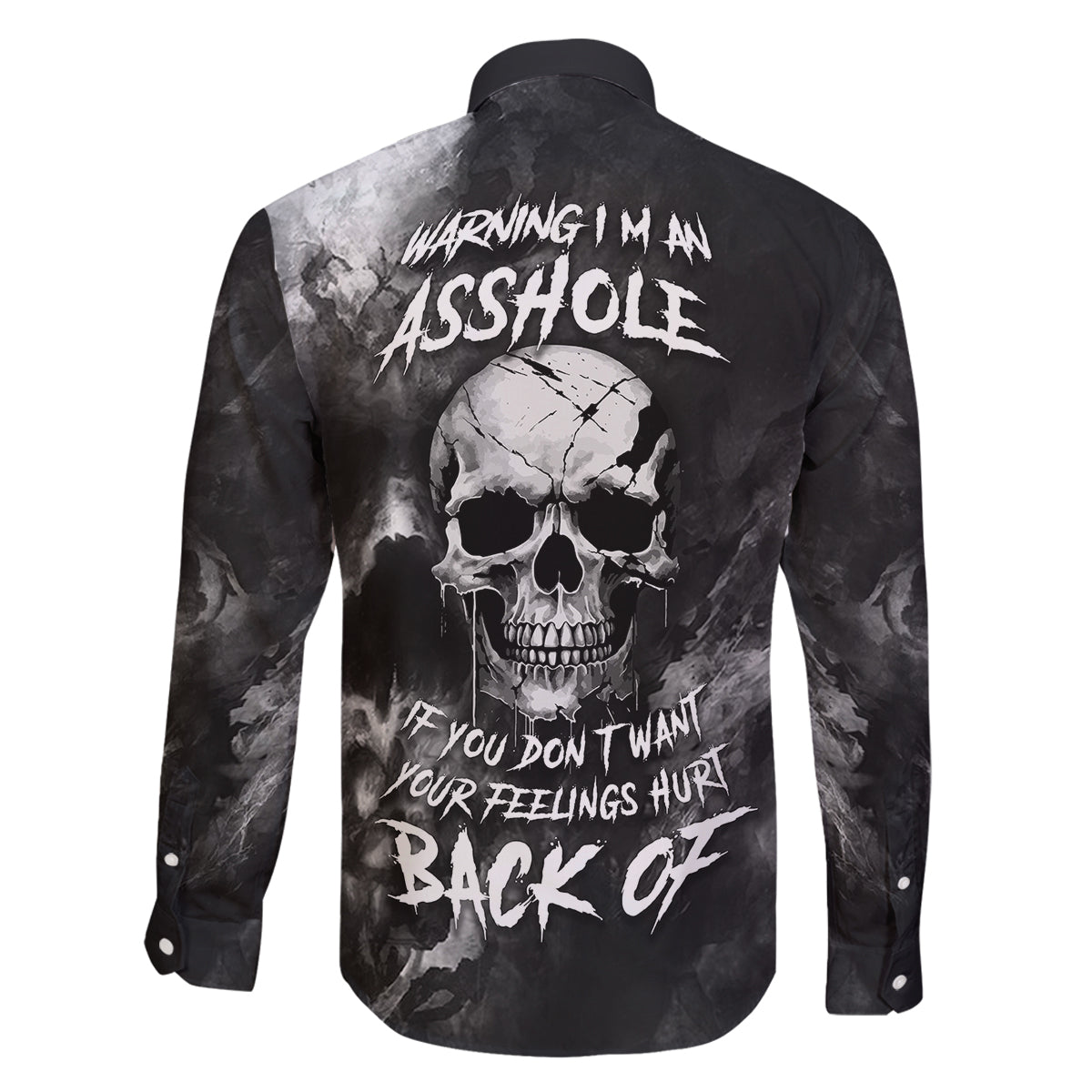 Skull Grunge Pattern Family Matching Long Sleeve Bodycon Dress and Hawaiian Shirt Warning I'm an Asshole - Wonder Print Shop