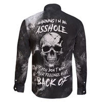 Skull Grunge Pattern Family Matching Long Sleeve Bodycon Dress and Hawaiian Shirt Warning I'm an Asshole - Wonder Print Shop