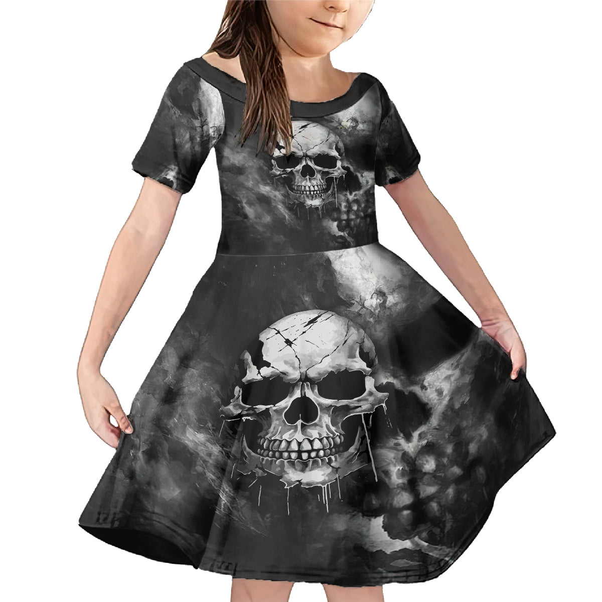 Skull Grunge Pattern Family Matching Mermaid Dress and Hawaiian Shirt Warning I'm an Asshole - Wonder Print Shop