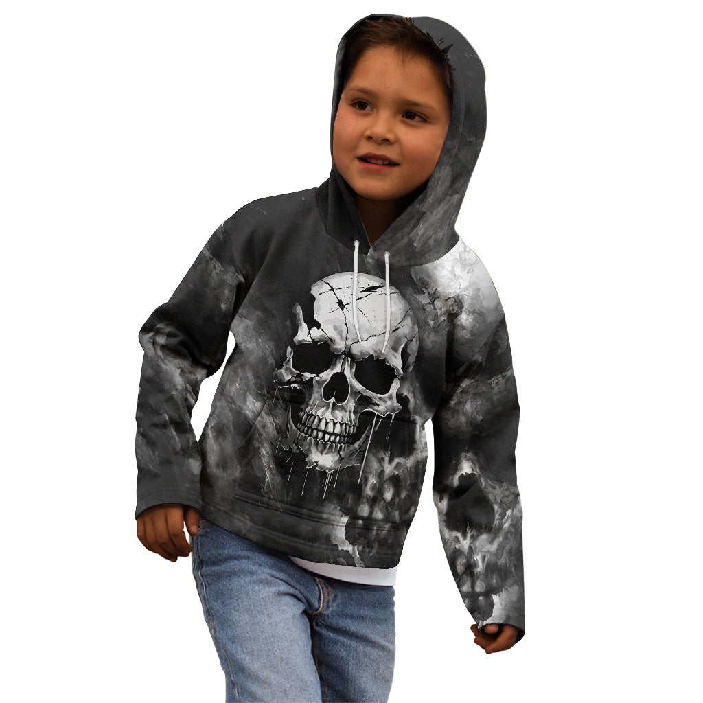 Skull Grunge Pattern Kid Hoodie Warning I'm an Asshole - Wonder Print Shop