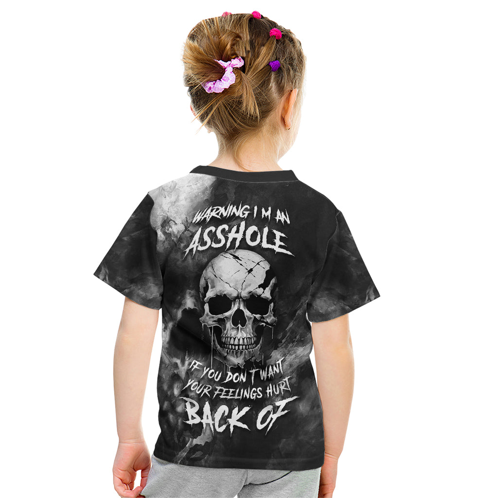Skull Grunge Pattern Kid T Shirt Warning I'm an Asshole - Wonder Print Shop
