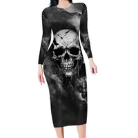 Skull Grunge Pattern Long Sleeve Bodycon Dress Warning I'm an Asshole - Wonder Print Shop