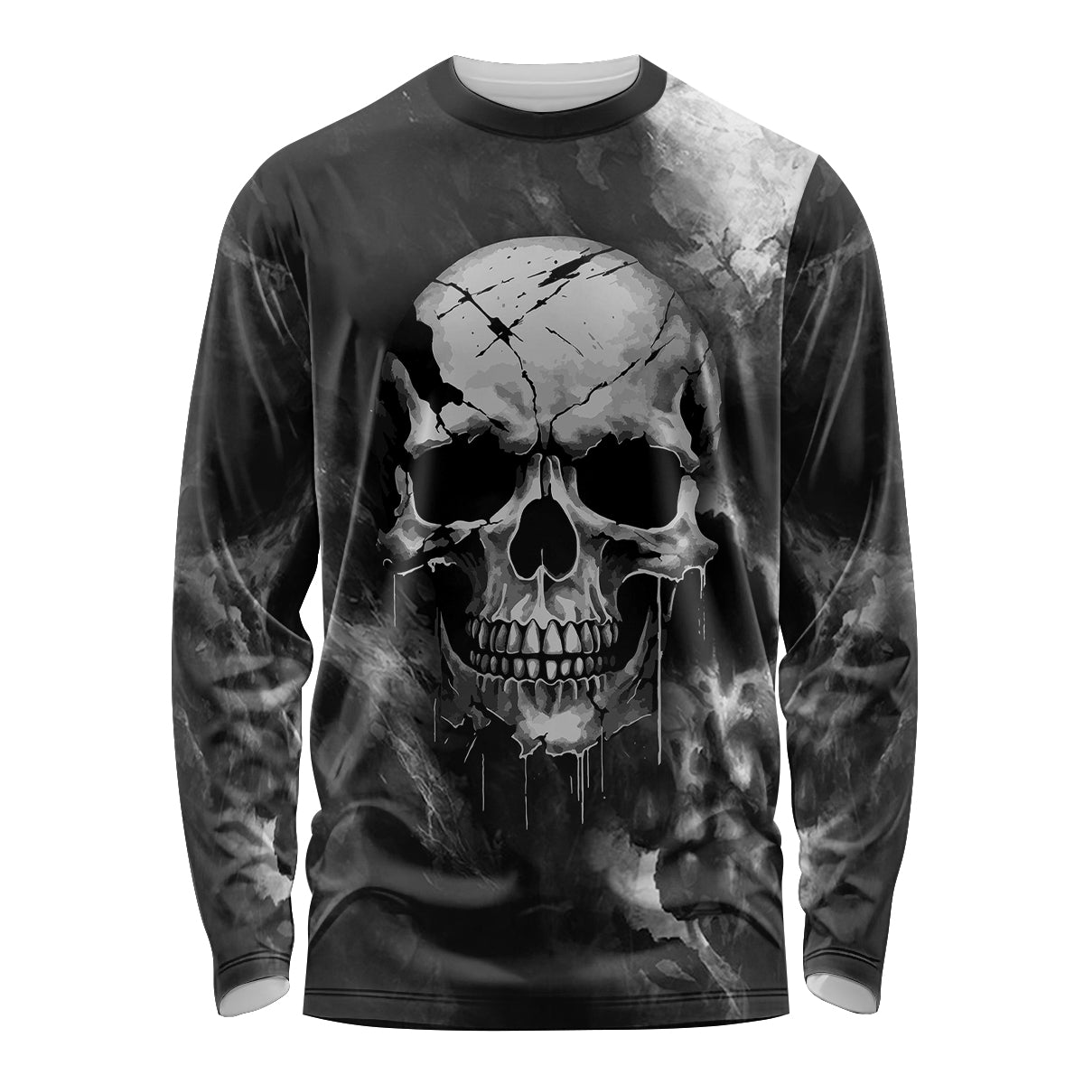 Skull Grunge Pattern Long Sleeve Shirt Warning I'm an Asshole - Wonder Print Shop