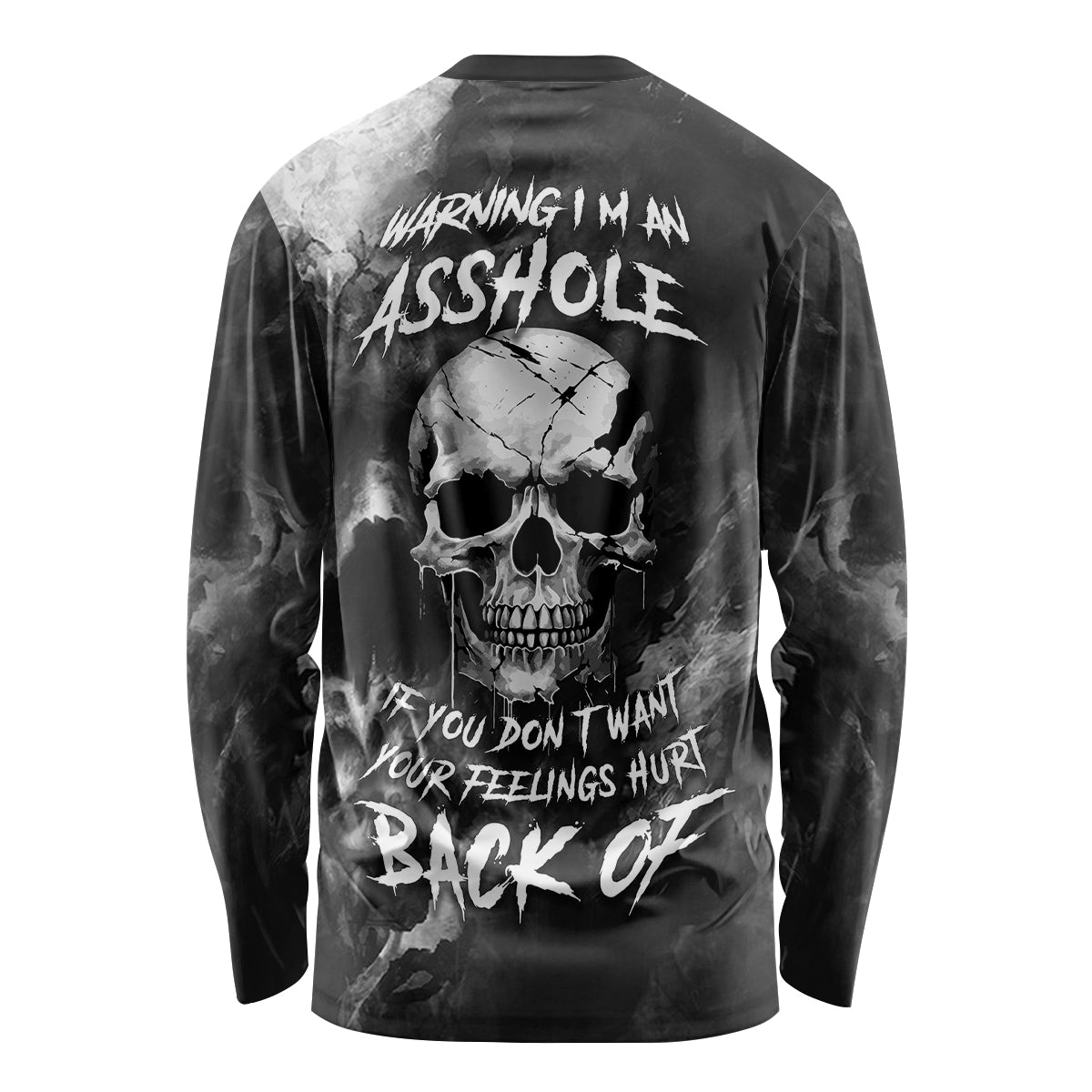 Skull Grunge Pattern Long Sleeve Shirt Warning I'm an Asshole - Wonder Print Shop