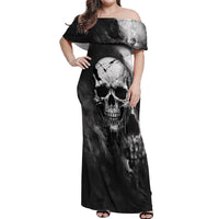 Skull Grunge Pattern Off Shoulder Maxi Dress Warning I'm an Asshole - Wonder Print Shop