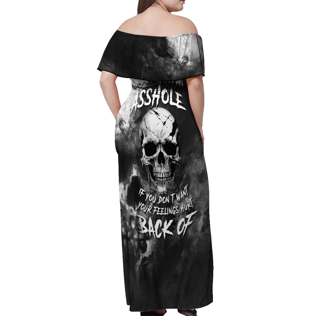 Skull Grunge Pattern Off Shoulder Maxi Dress Warning I'm an Asshole - Wonder Print Shop