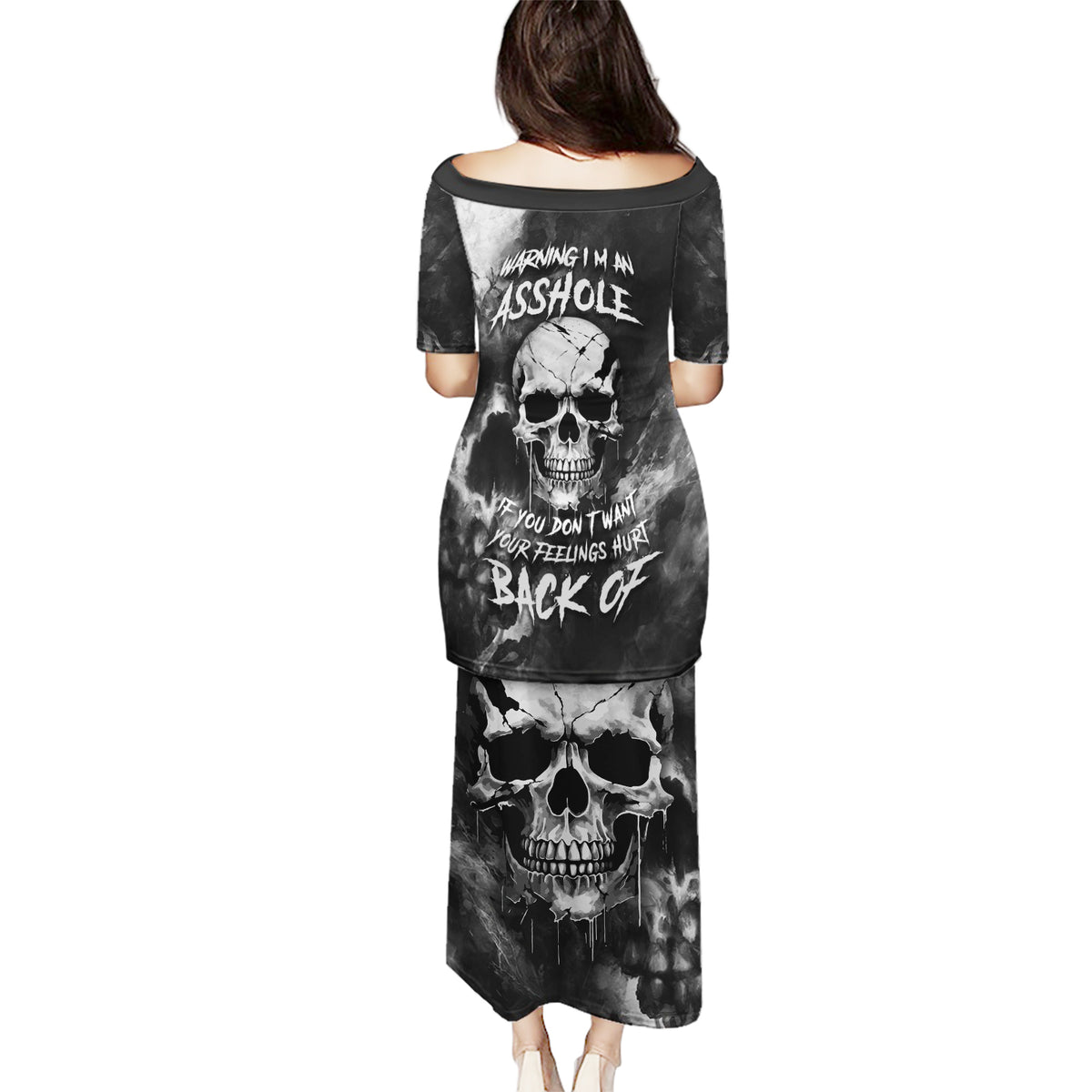 Skull Grunge Pattern Puletasi Warning I'm an Asshole - Wonder Print Shop