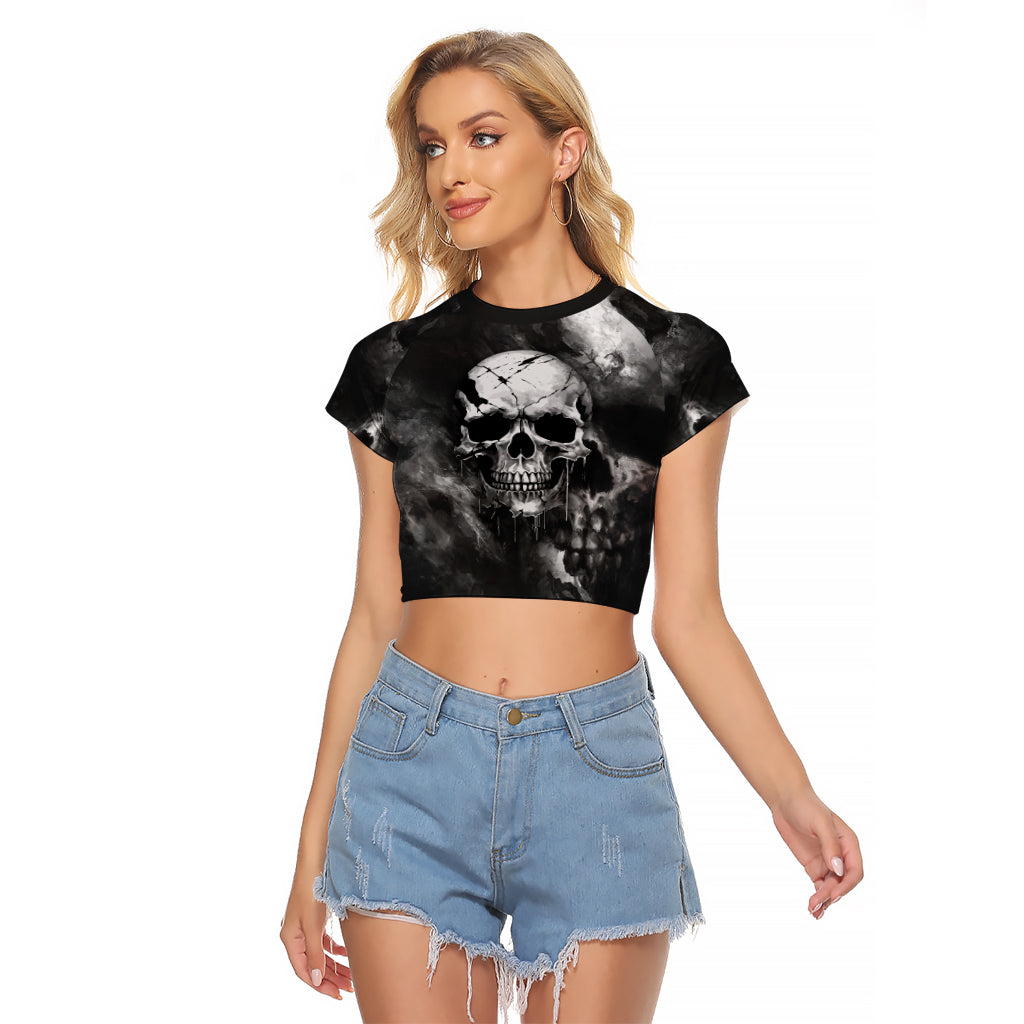 Skull Grunge Pattern Raglan Cropped T Shirt Warning I'm an Asshole - Wonder Print Shop