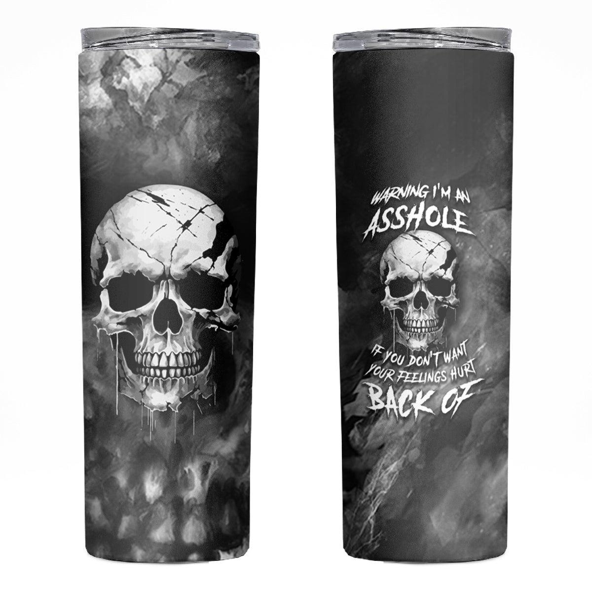 Skull Grunge Pattern Skinny Tumbler Warning I'm an Asshole - Wonder Print Shop