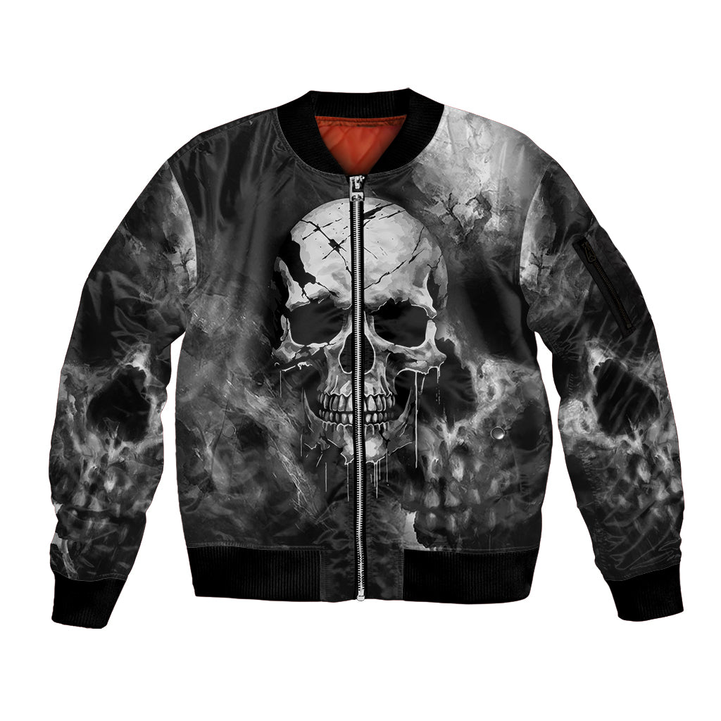 Skull Grunge Pattern Sleeve Zip Bomber Jacket Warning I'm an Asshole - Wonder Print Shop