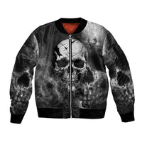 Skull Grunge Pattern Sleeve Zip Bomber Jacket Warning I'm an Asshole - Wonder Print Shop