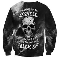 Skull Grunge Pattern Sweatshirt Warning I'm an Asshole - Wonder Print Shop