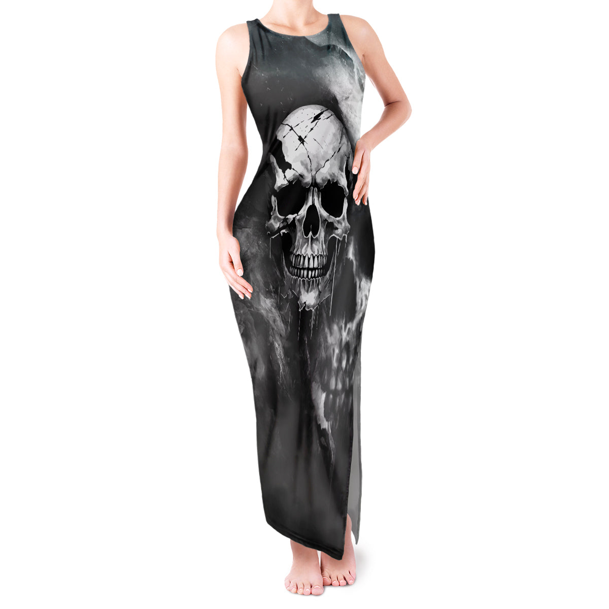Skull Grunge Pattern Tank Maxi Dress Warning I'm an Asshole - Wonder Print Shop