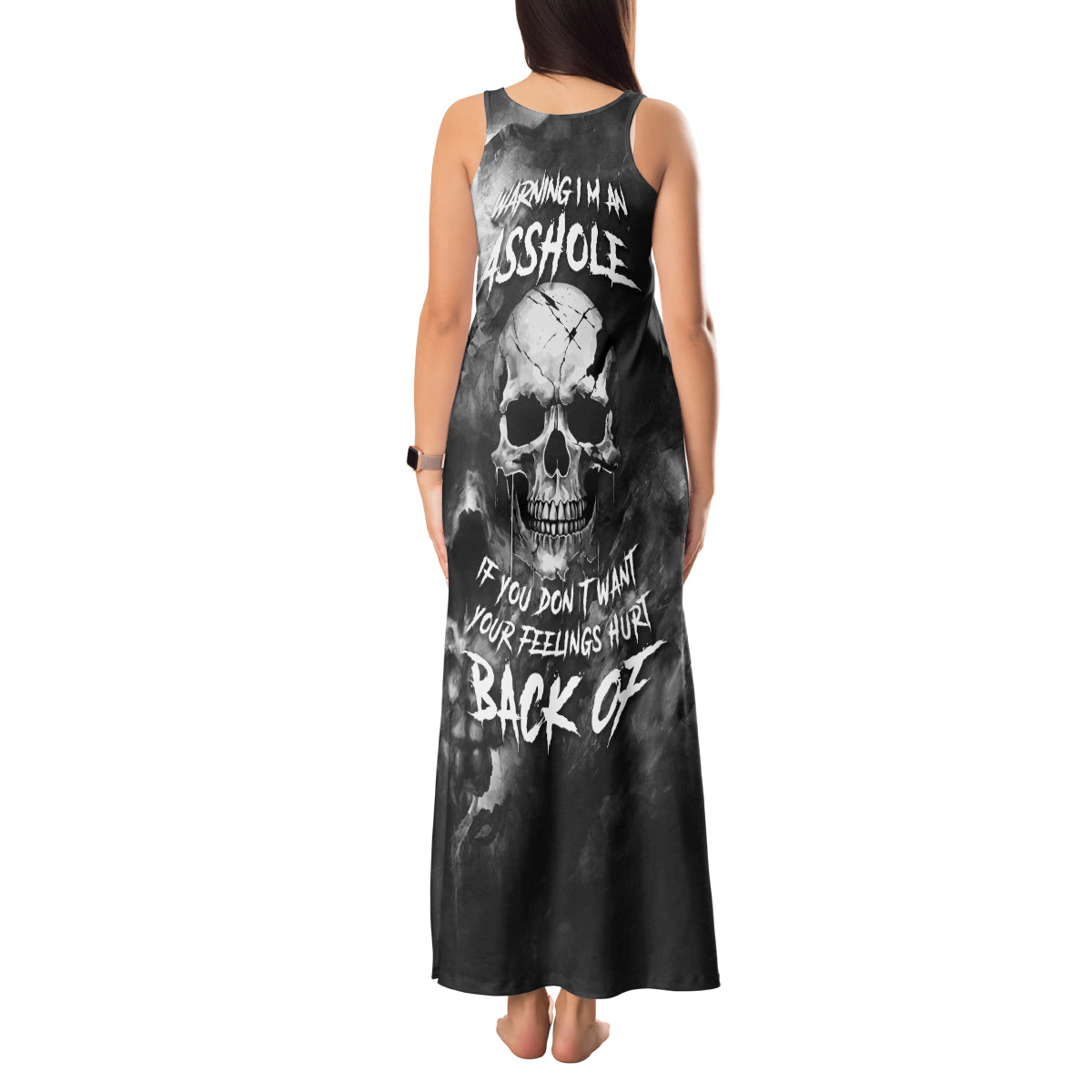 Skull Grunge Pattern Tank Maxi Dress Warning I'm an Asshole - Wonder Print Shop
