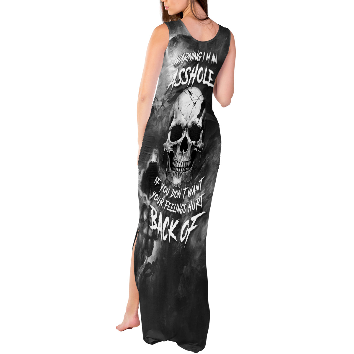 Skull Grunge Pattern Tank Maxi Dress Warning I'm an Asshole - Wonder Print Shop