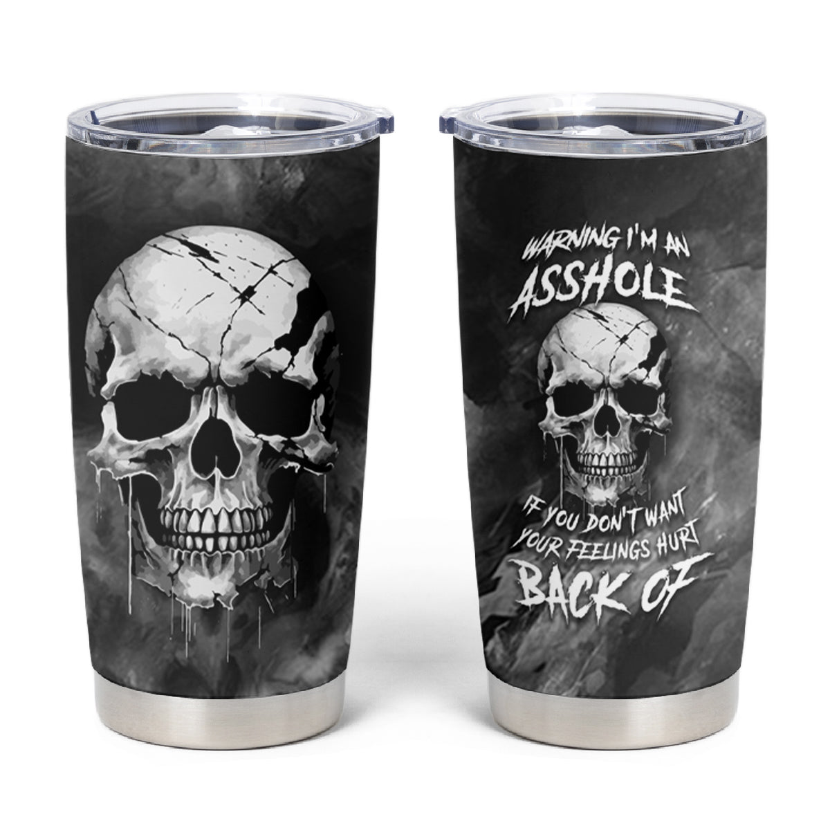 Skull Grunge Pattern Tumbler Cup Warning I'm an Asshole - Wonder Print Shop