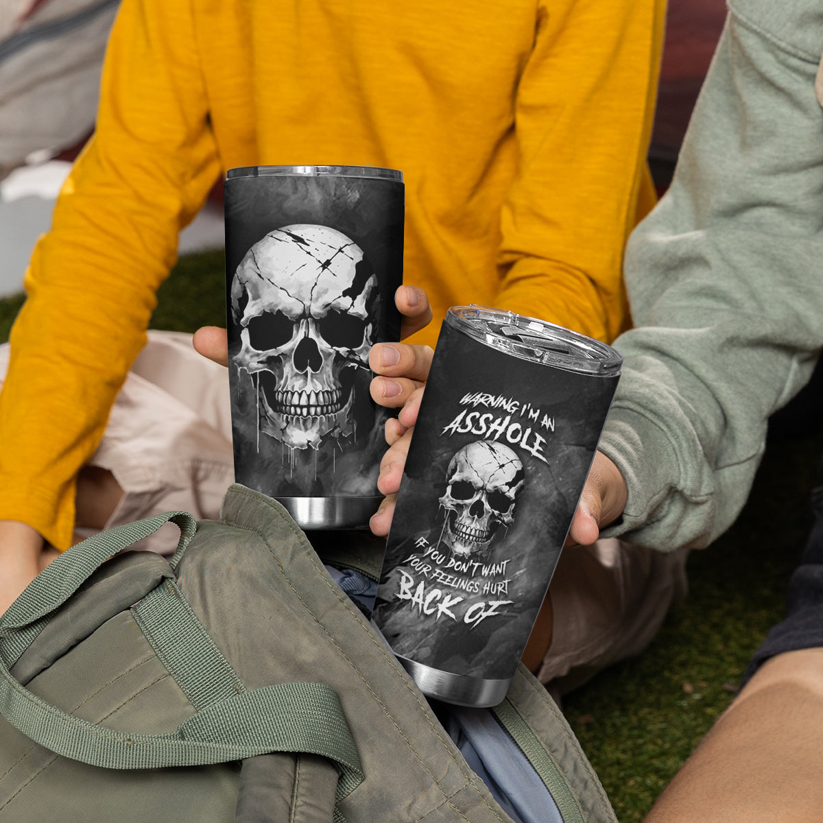 Skull Grunge Pattern Tumbler Cup Warning I'm an Asshole - Wonder Print Shop