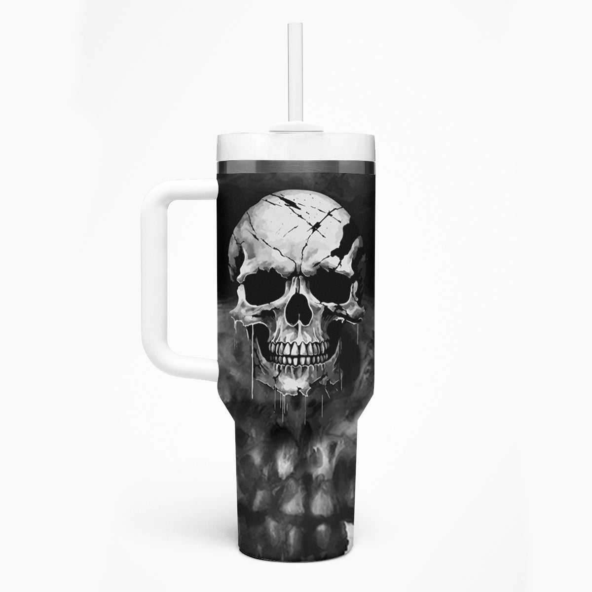 Skull Grunge Pattern Tumbler With Handle Warning I'm an Asshole - Wonder Print Shop