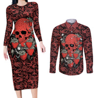 Skull pattern Couples Matching Long Sleeve Bodycon Dress and Long Sleeve Button Shirts I Love You Berry Much - Wonder Print Shop